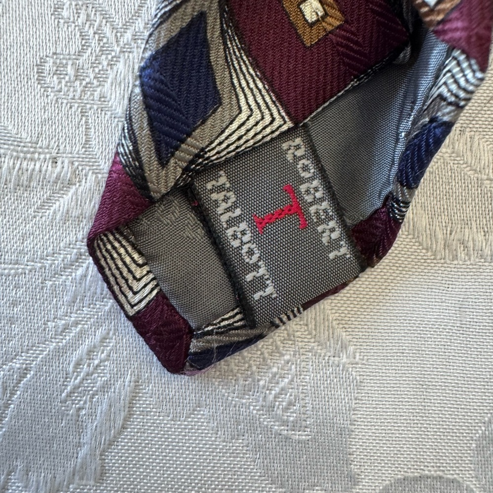 Robert Talbott Studio Maroon Blue Diamond Silk Tie Paisley USA Old Money Dapper - Picture 5 of 9